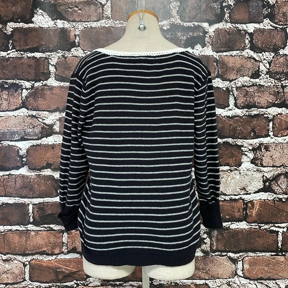 Anthropologie Field Flower Sweater Women's XL X Large Black White Stripe Crochet - Picture 10 of 13